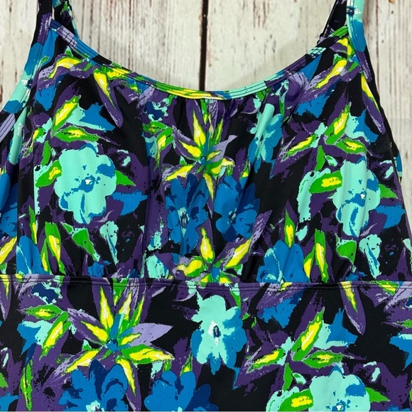 Roaman's Blue and Green Floral Swim Suit Tank Top - Picture 2 of 10